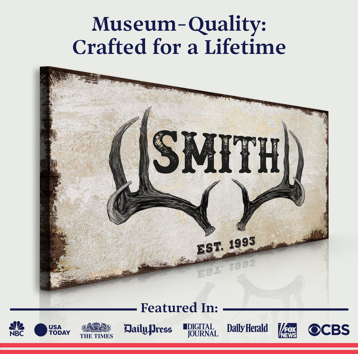 Personalized Rustic Family Antler Canvas Sign