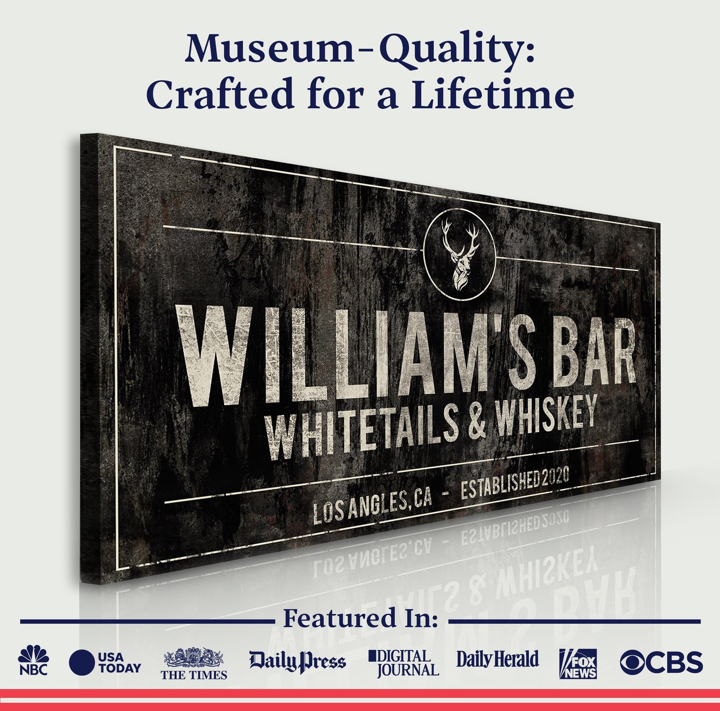Whitetails and Whiskey Sign Personalized Canvas Wall Art