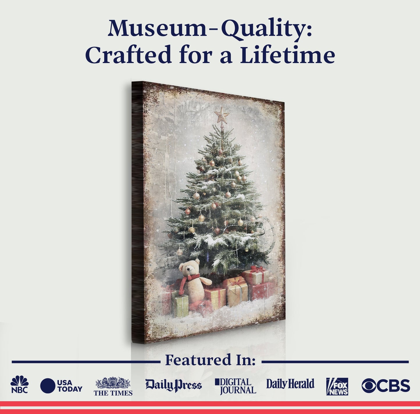 Vintage Christmas Tree With Gifts Canvas Wall Art