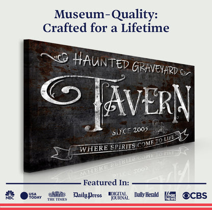 Haunted Graveyard Tavern Halloween Canvas Wall Art III