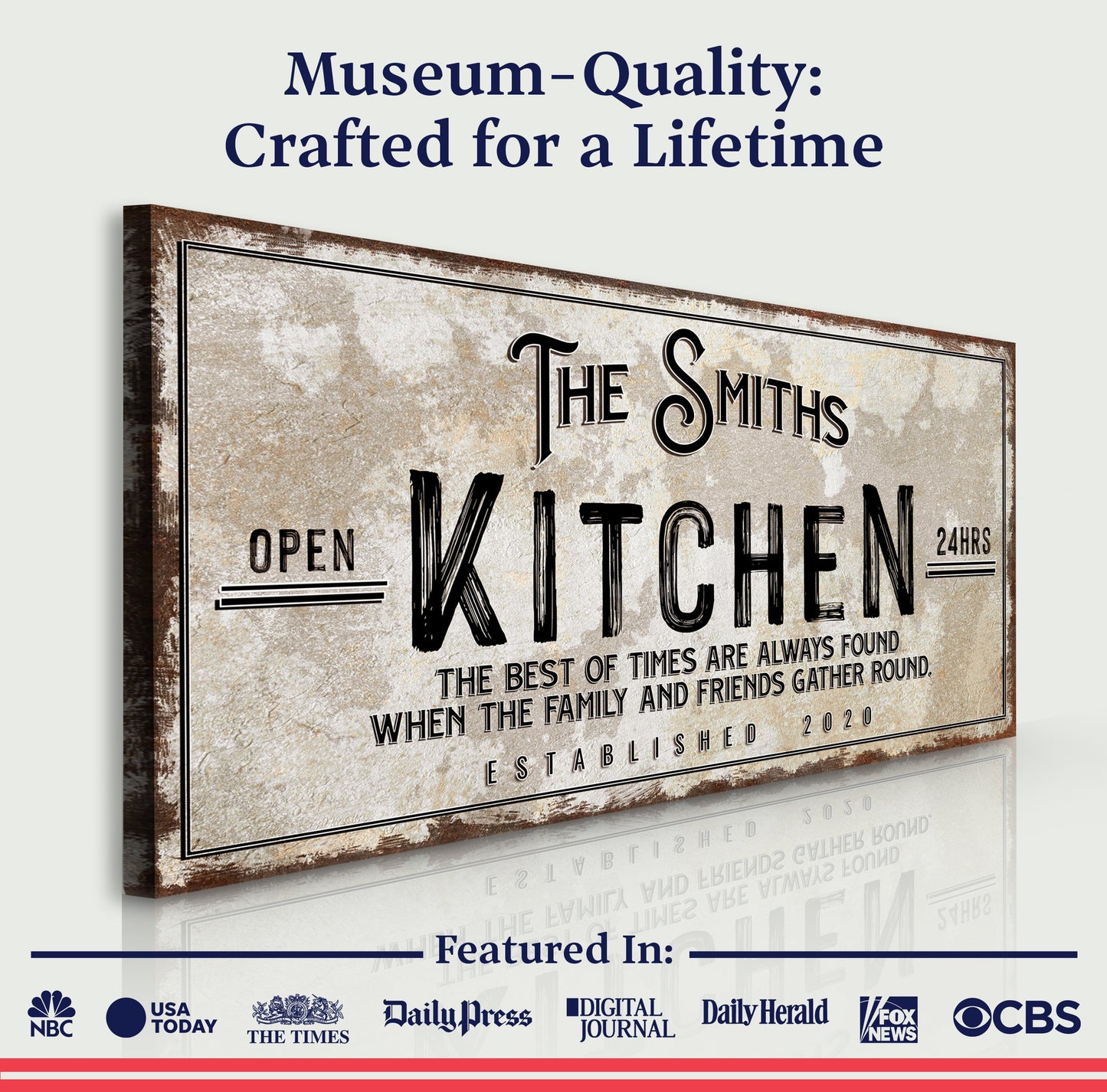 Family Kitchen Rustic Canvas Sign