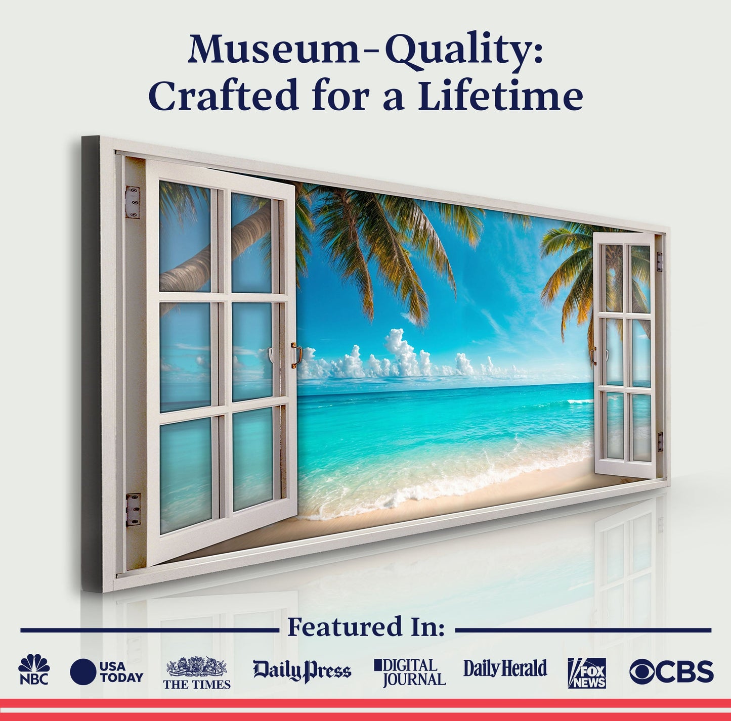 Coconut Palm Beach Window Scenery Canvas Wall Art