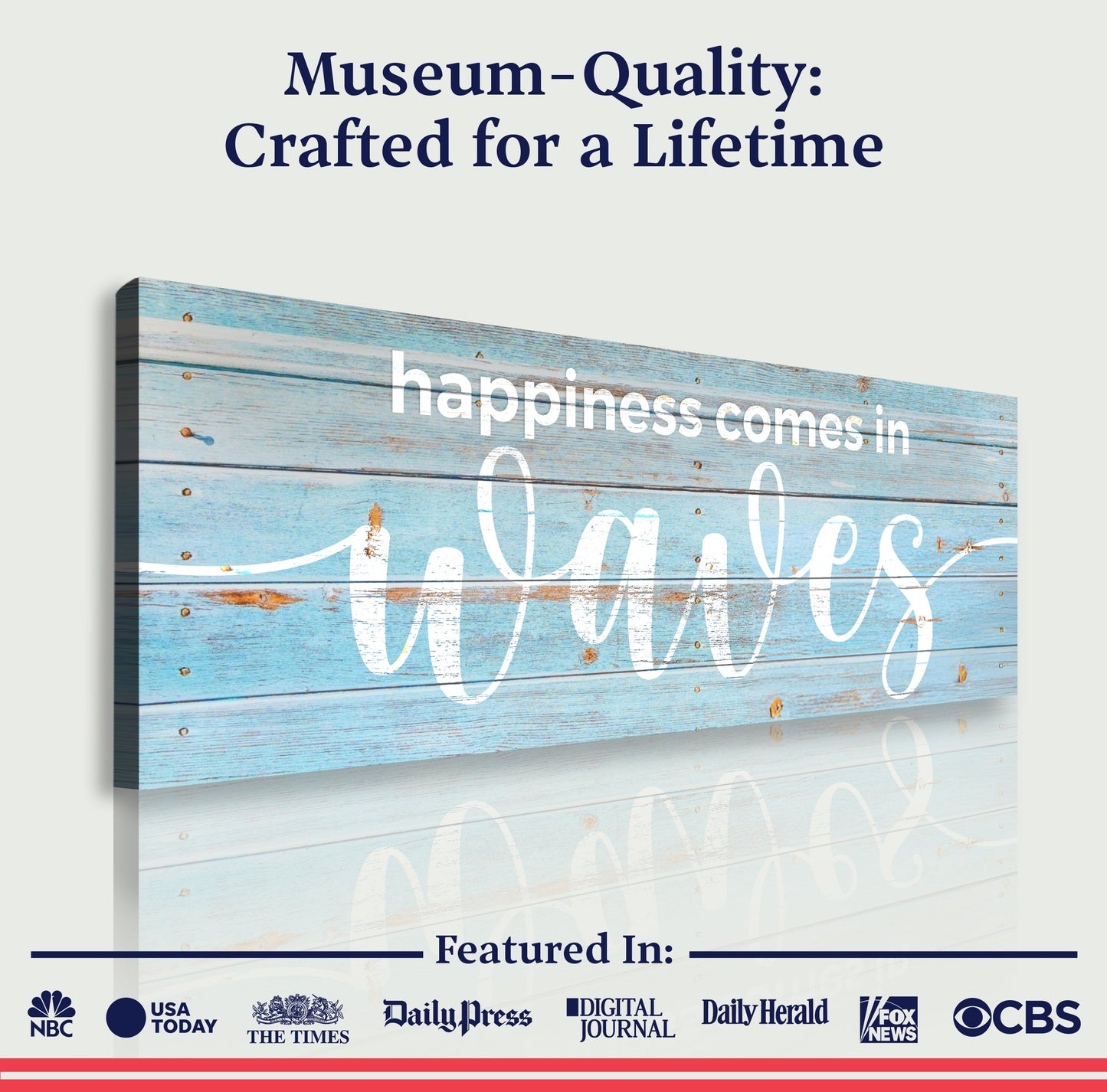 Happiness Comes in Waves Coastal Canvas Wall Art