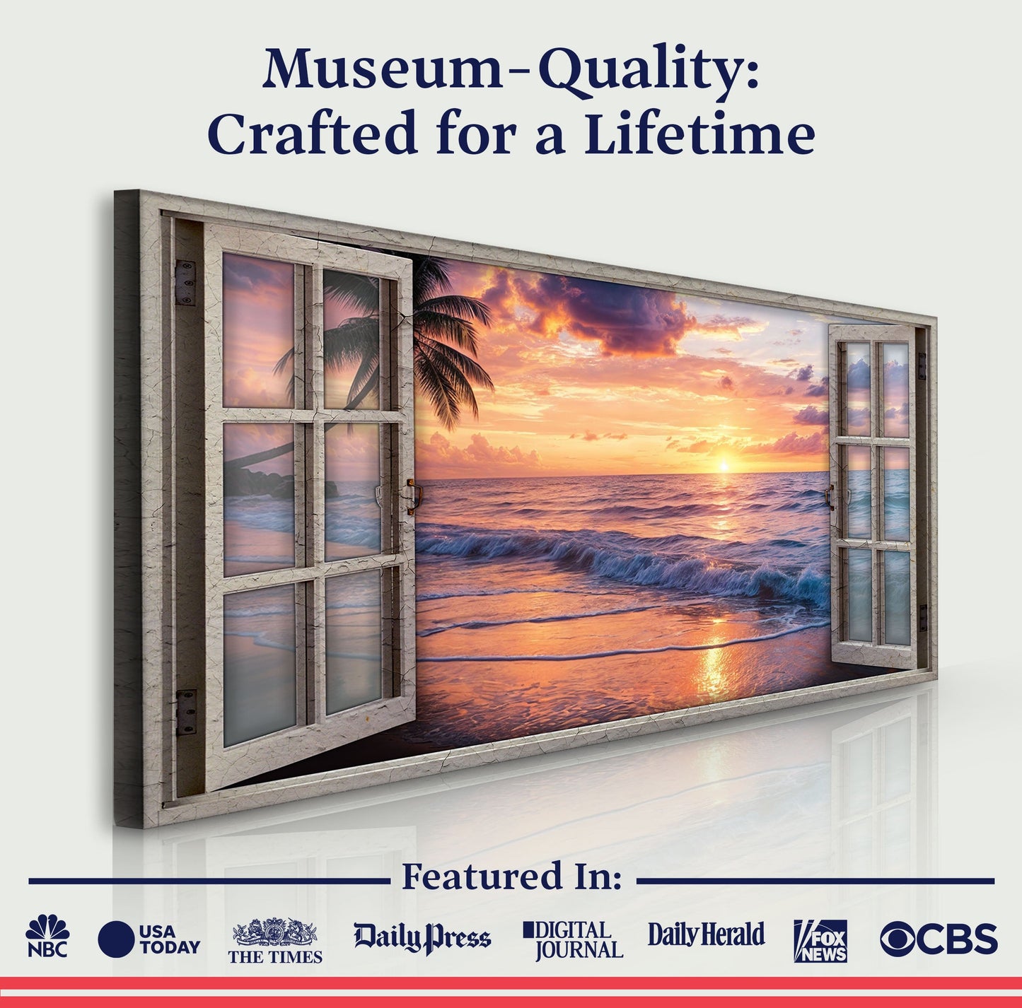 Sunset Beach Window Scenery Canvas Wall Art