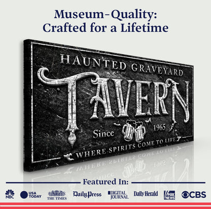 Haunted Graveyard Tavern Halloween Canvas Wall Art