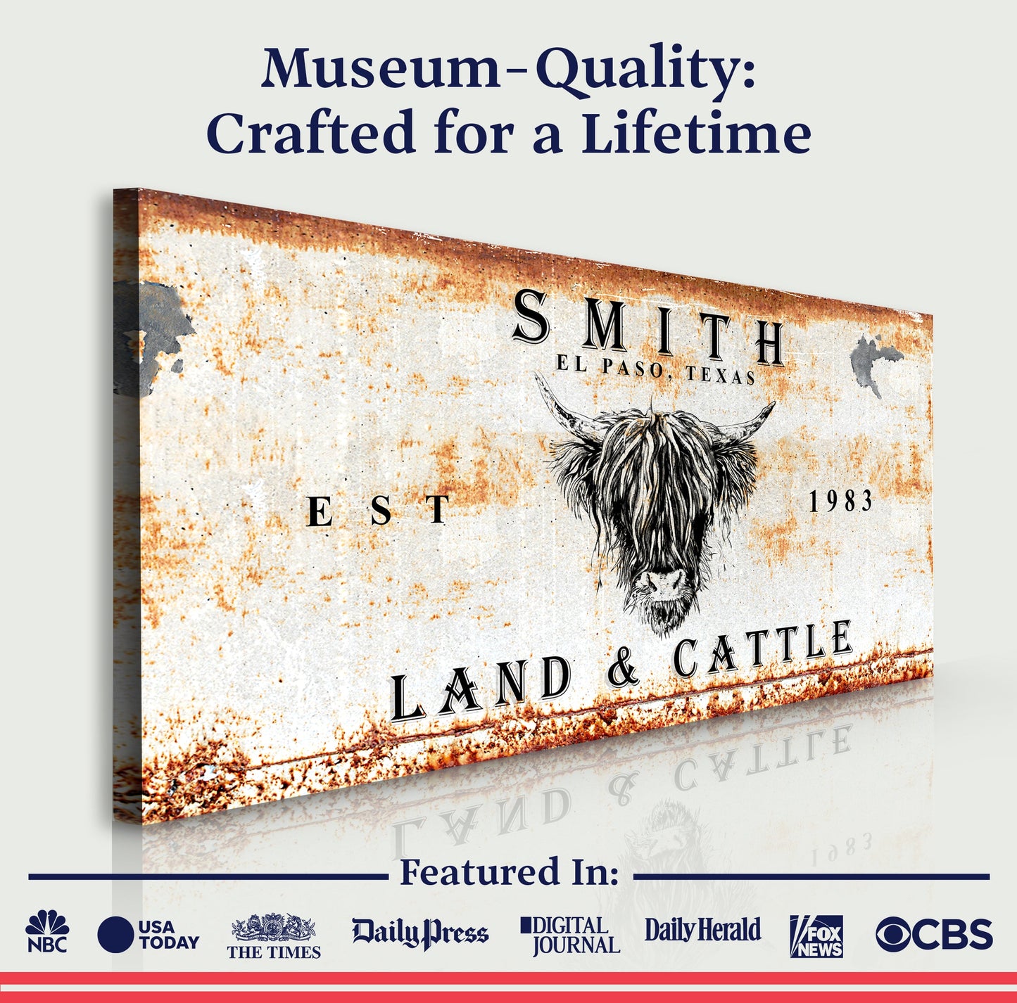 Land and Cattle Rustic Canvas Art Sign