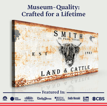 Land and Cattle Rustic Canvas Art Sign