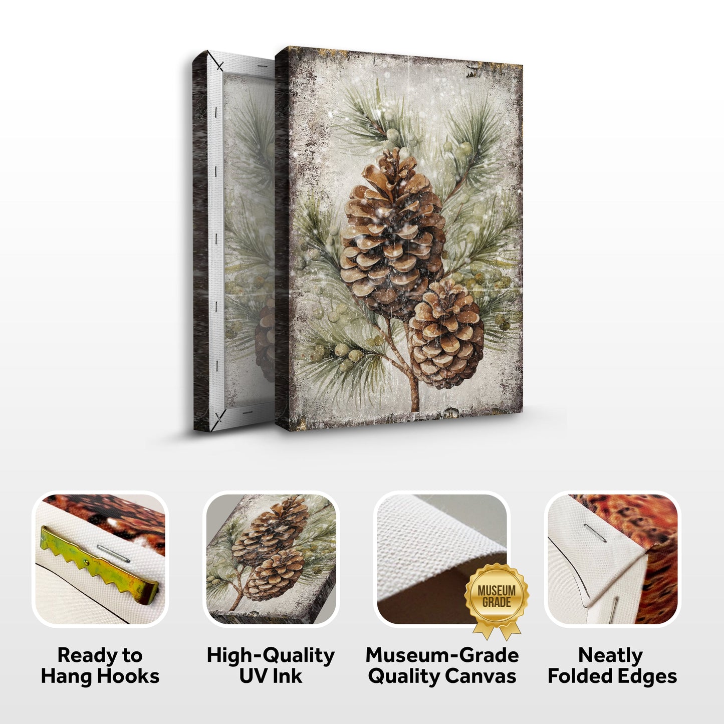 Vintage Winter Pine Cone Canvas Wall Art II