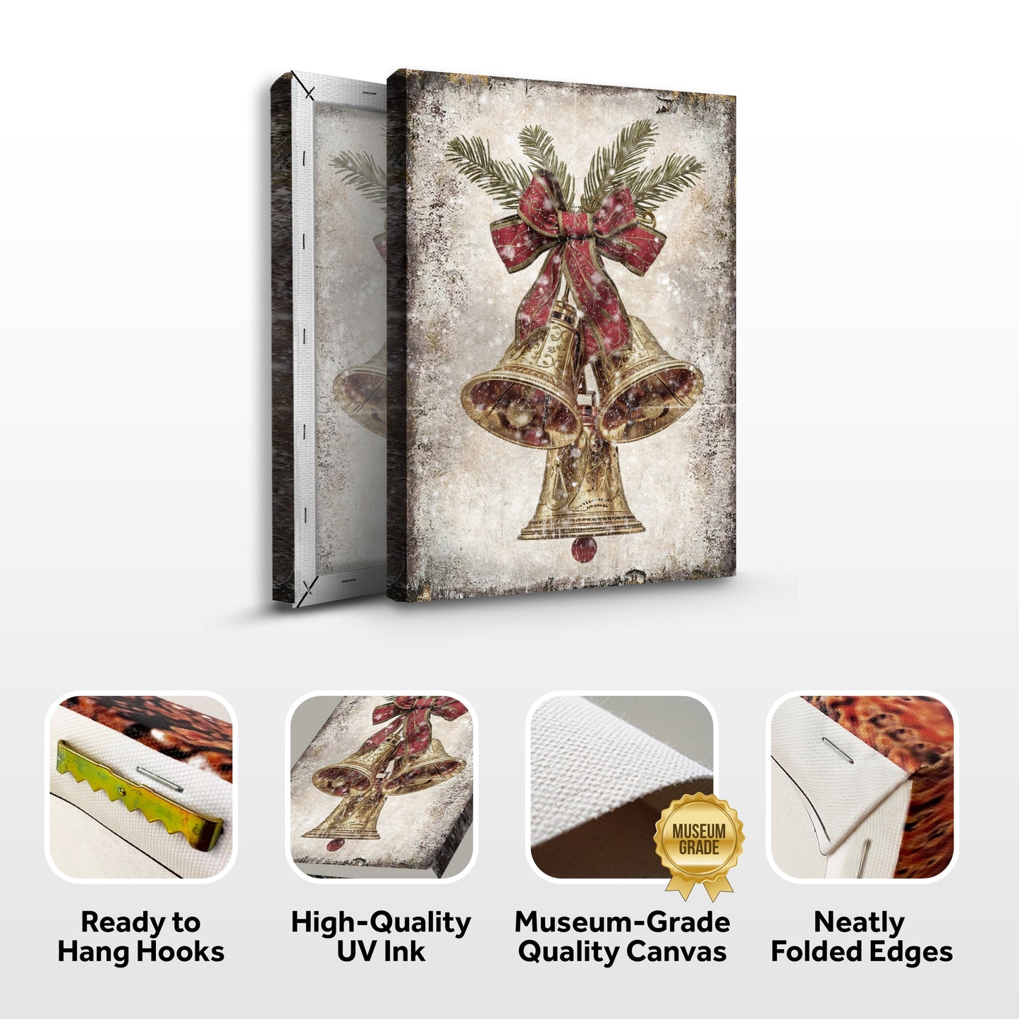 Vintage Christmas Bells Canvas Wall Art