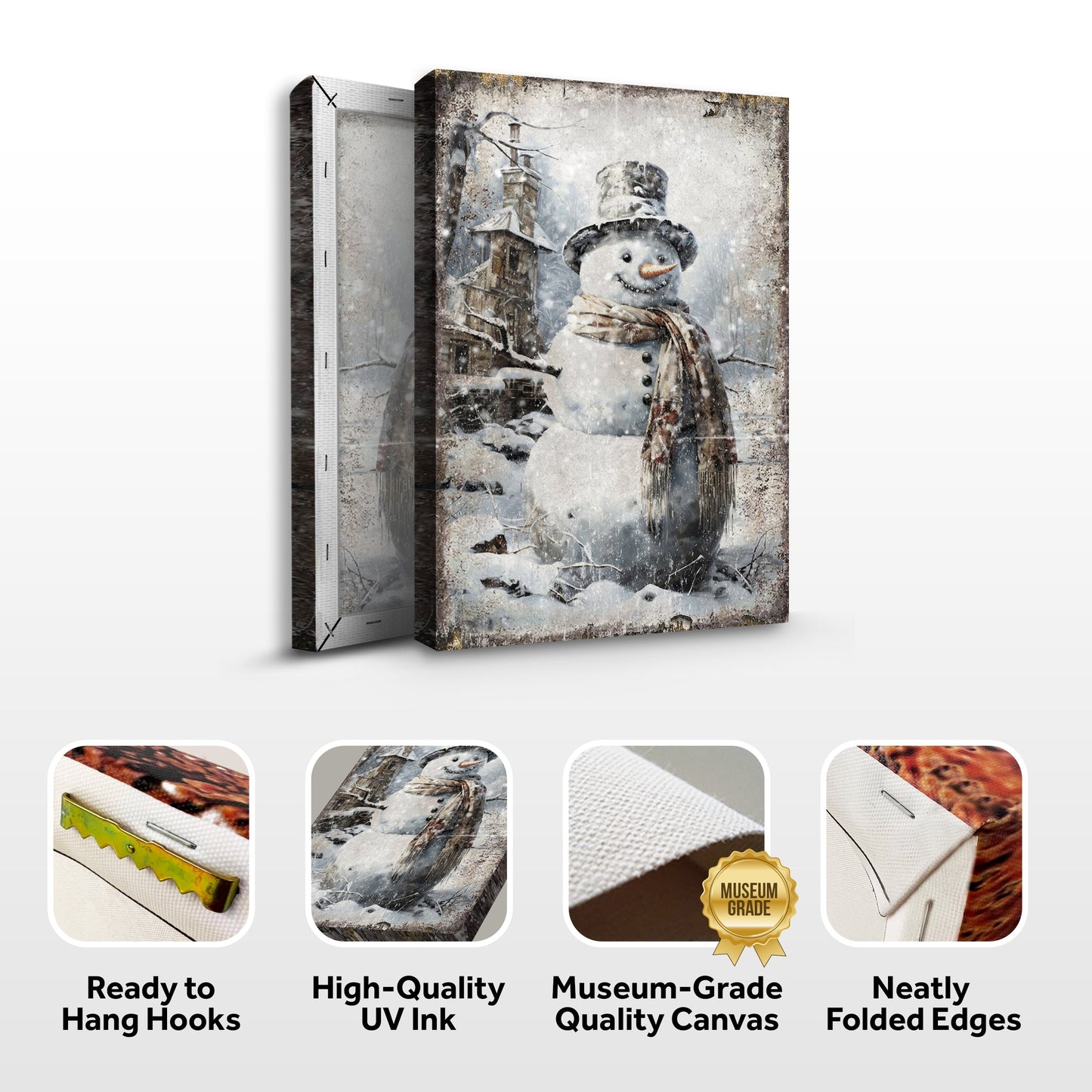 Vintage Church Christmas Canvas Wall Art