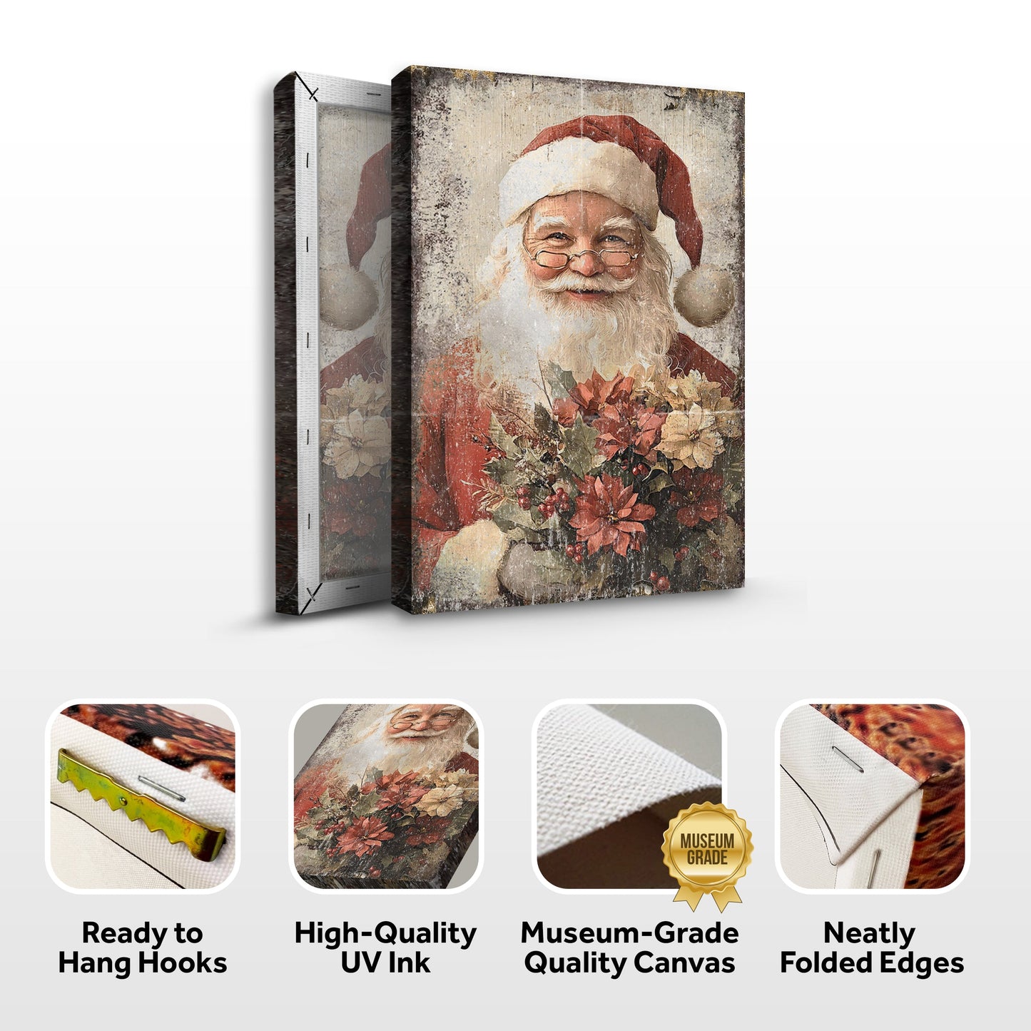 Vintage Christmas Santa Claus Canvas Wall Art
