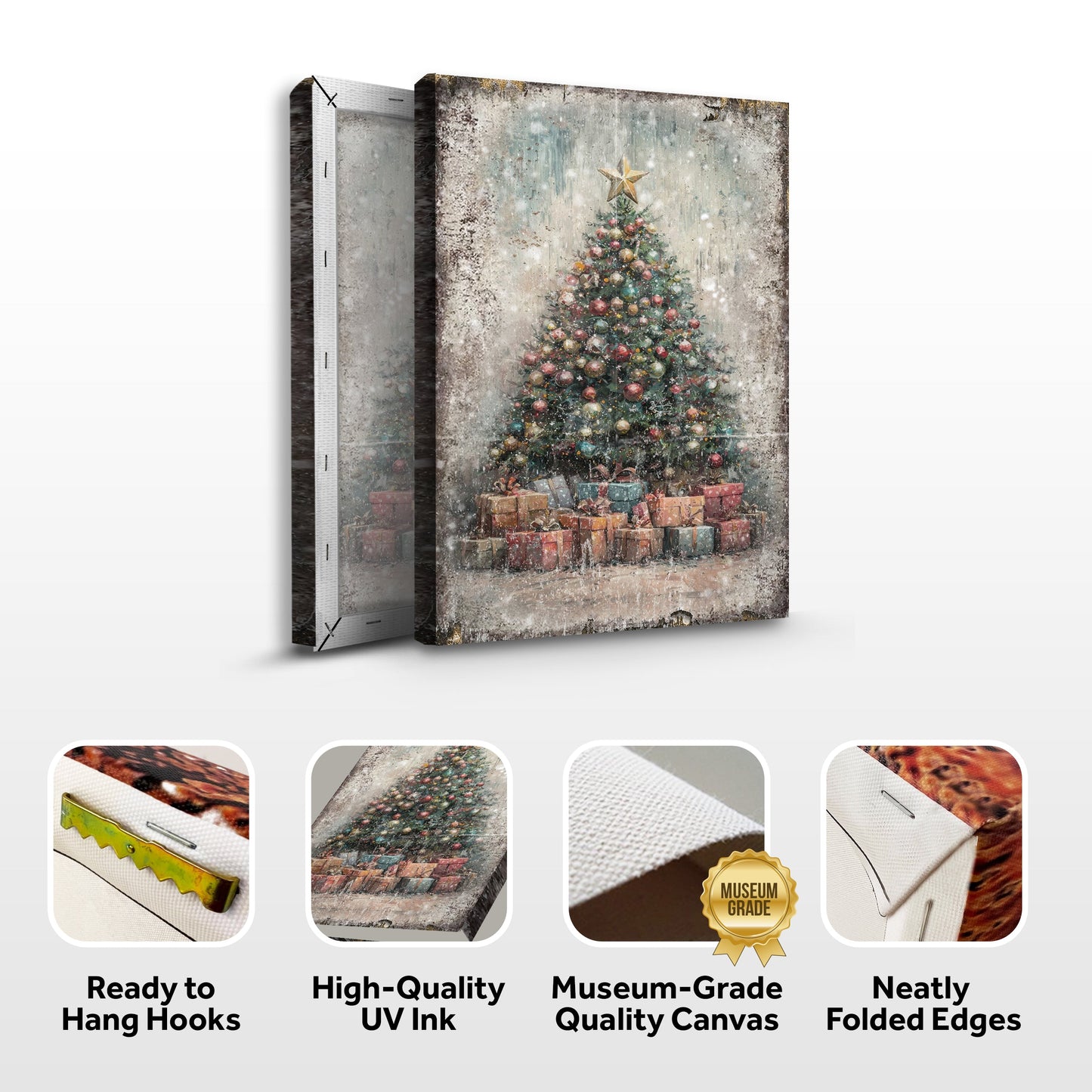 Vintage Christmas Tree With Gifts Canvas Wall Art