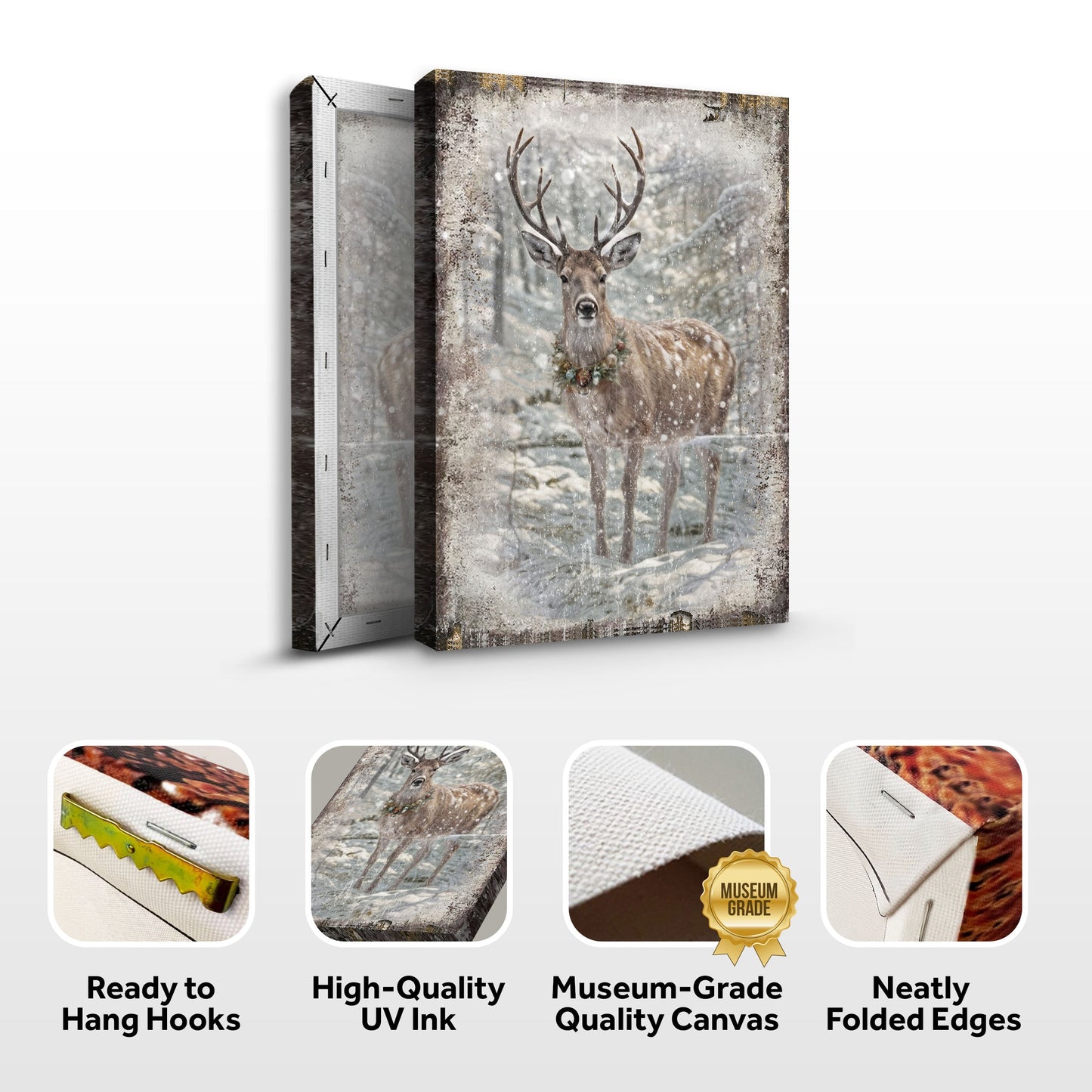Vintage Winter Deer Canvas Wall Art III