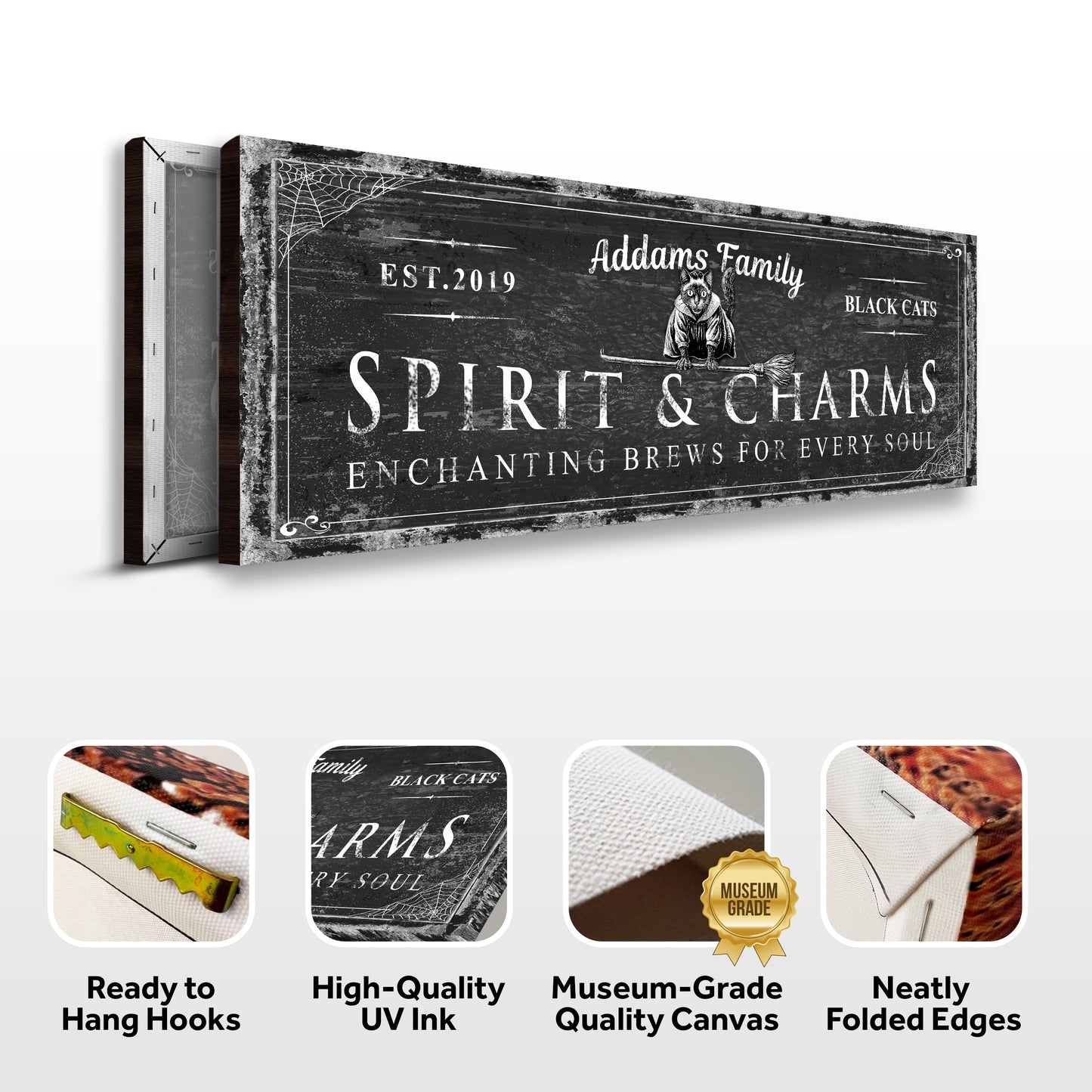 Black Cat's Spirits and Charms Bar Halloween Canvas Wall Art