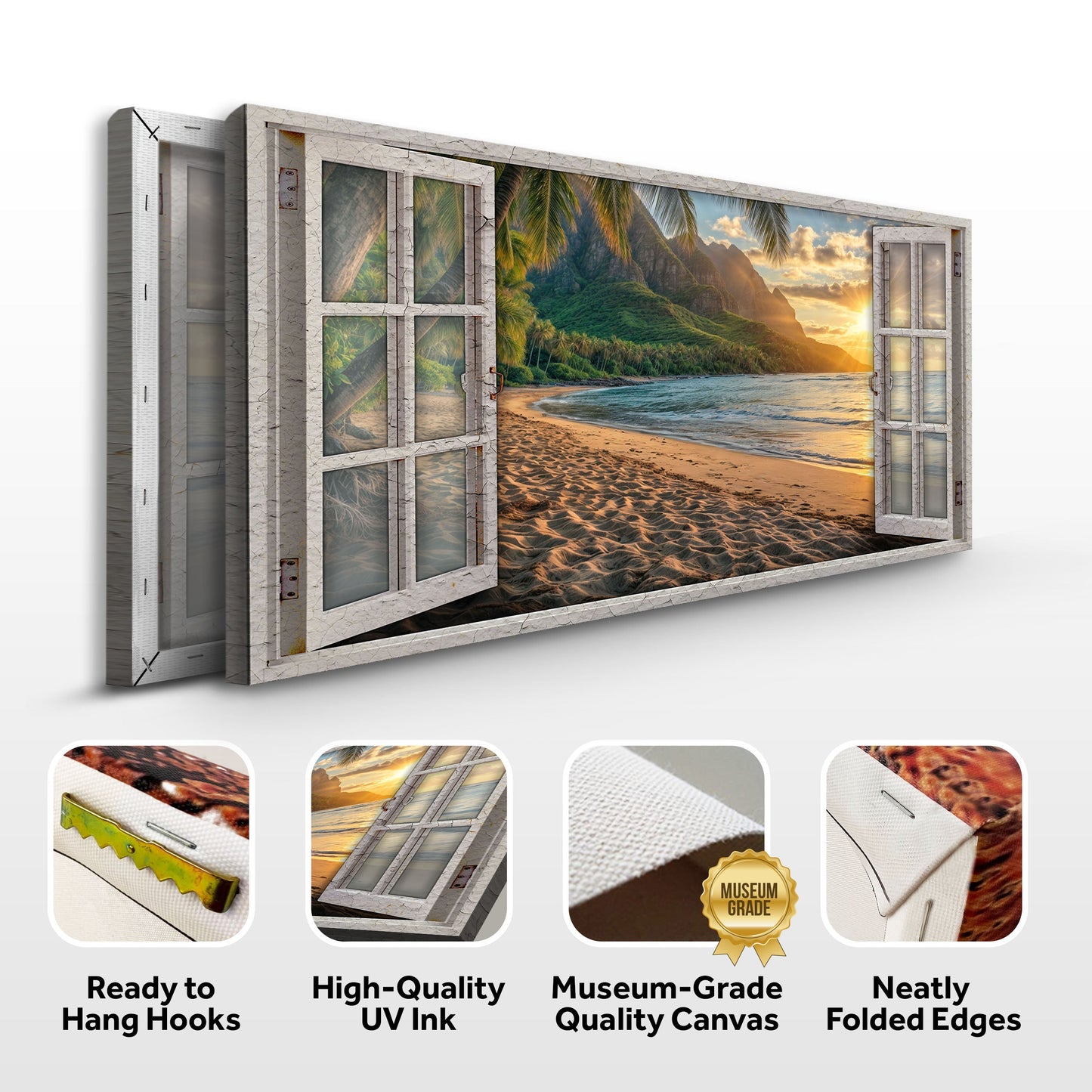 Beachfront Dreams Window Coastal Canvas Wall Art