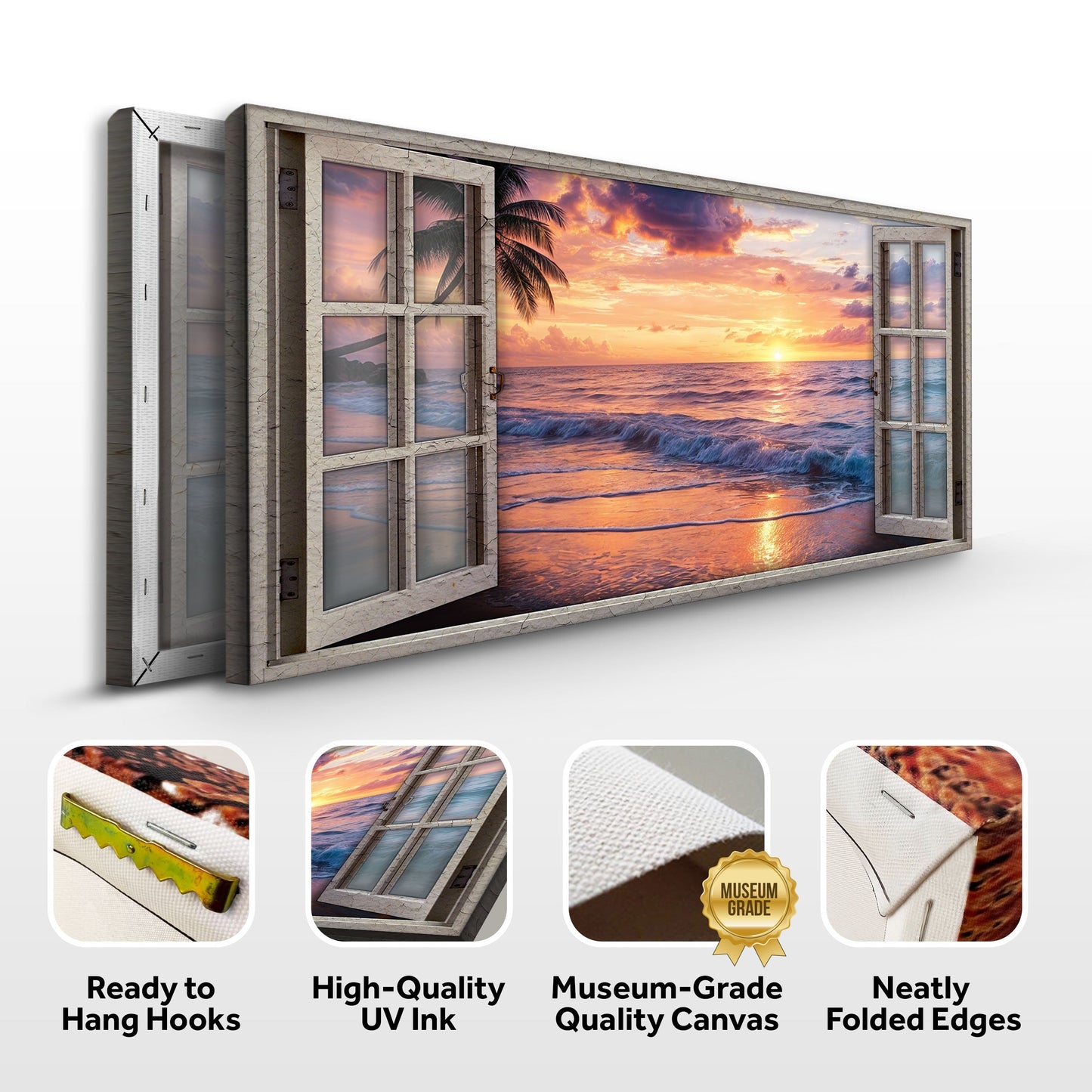 Sunset Beach Window Scenery Canvas Wall Art