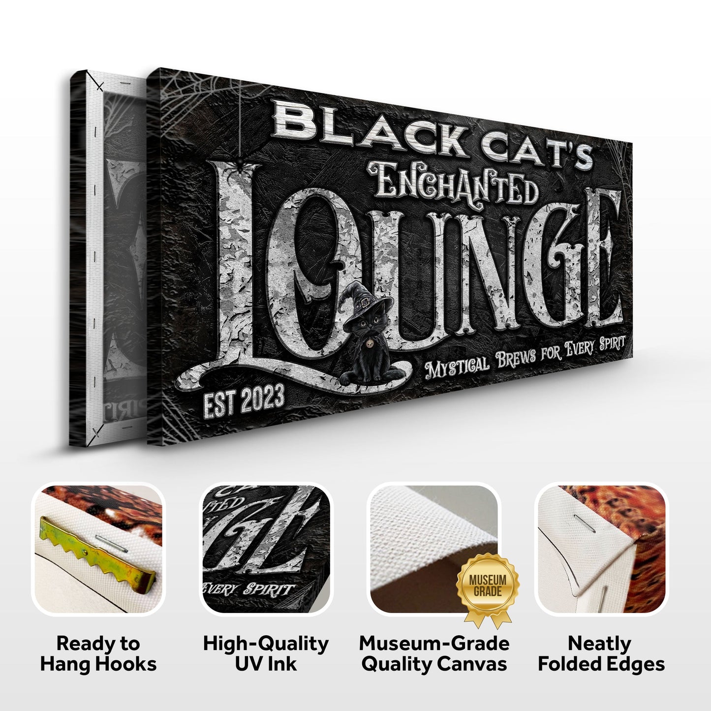Black Cat's Enchanted Lounge Halloween Canvas Wall Art
