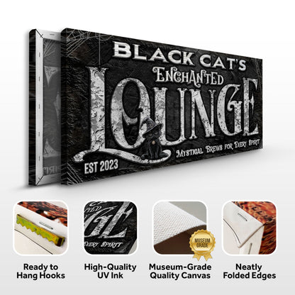 Black Cat's Enchanted Lounge Halloween Canvas Wall Art