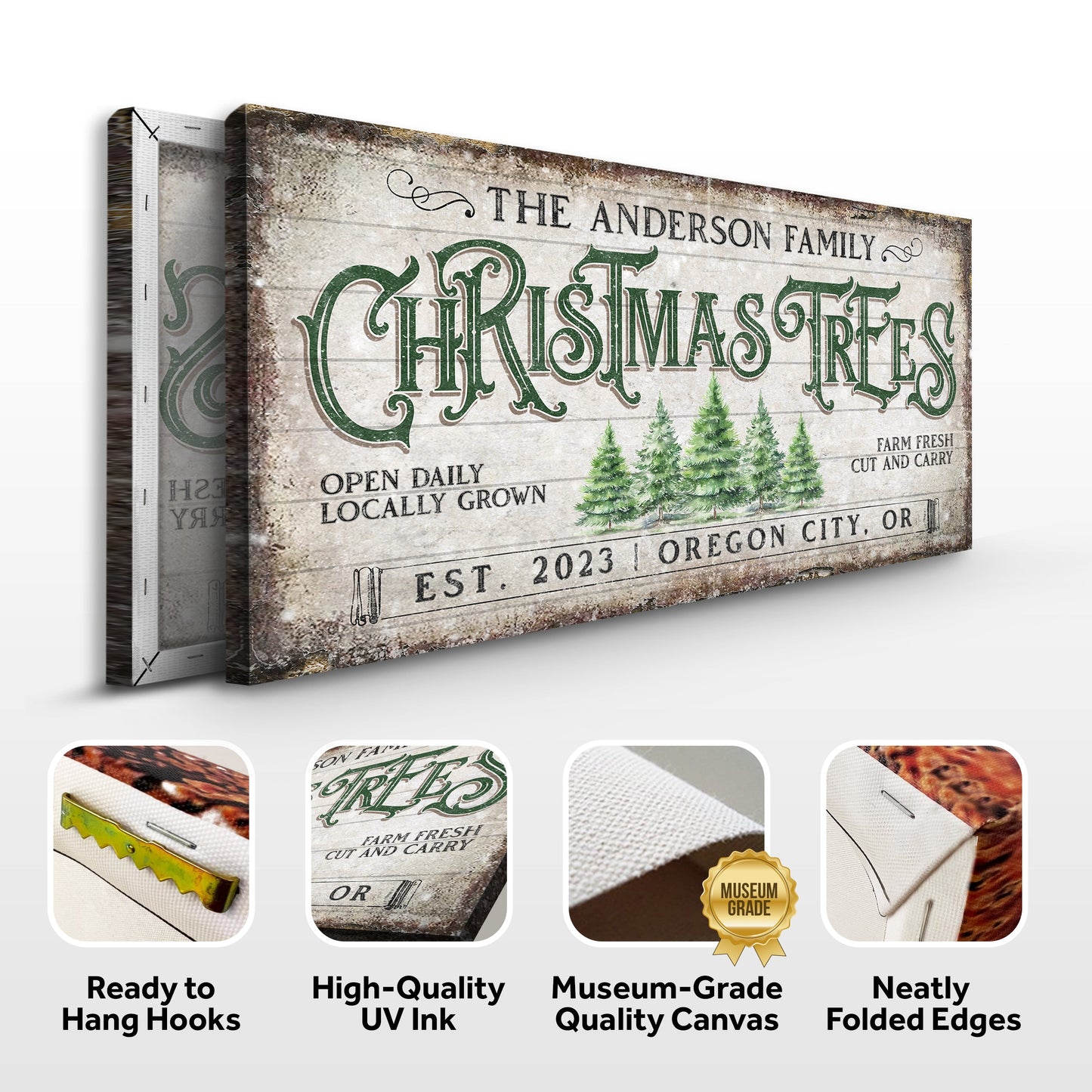 Family Christmas Tree Farm Canvas Wall Art Sign IV