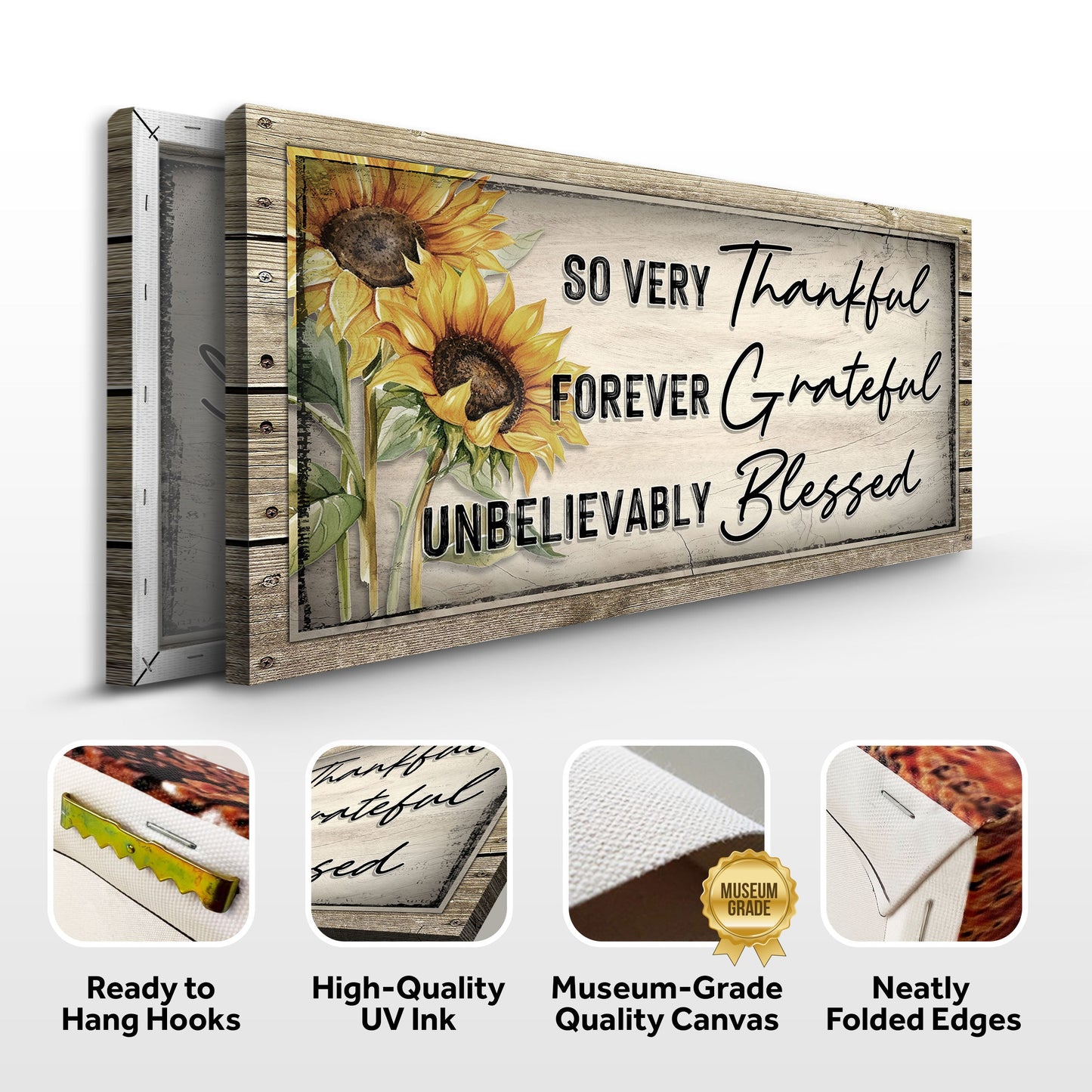 Grateful Thankful Blessed Family Canvas Wall Art