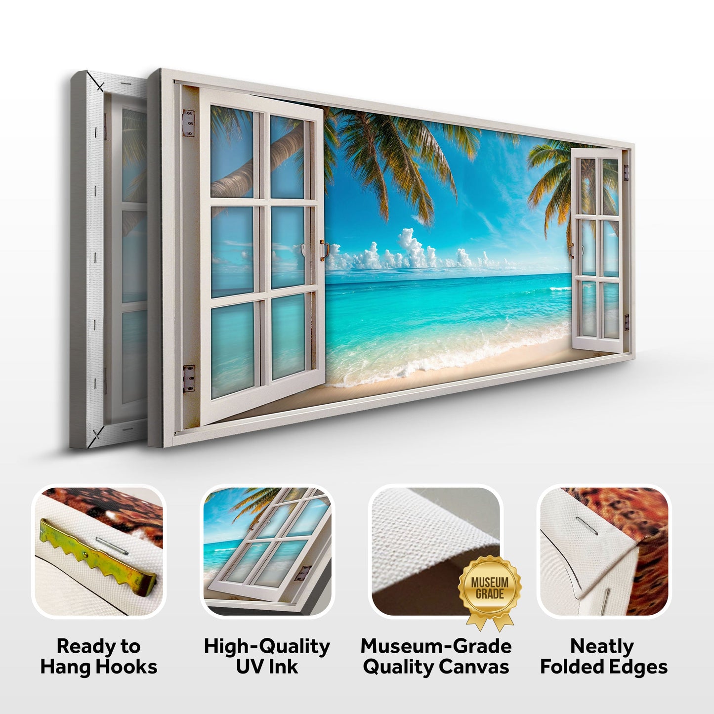 Coconut Palm Beach Window Scenery Canvas Wall Art