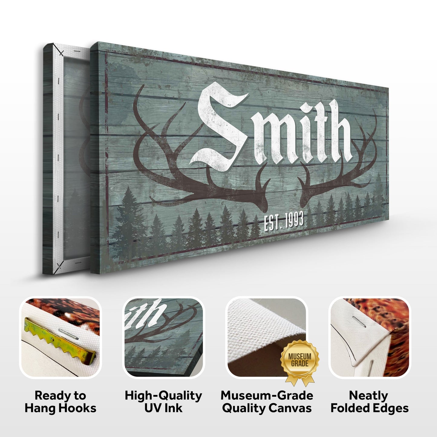 Rustic Family Antler Canvas Sign II