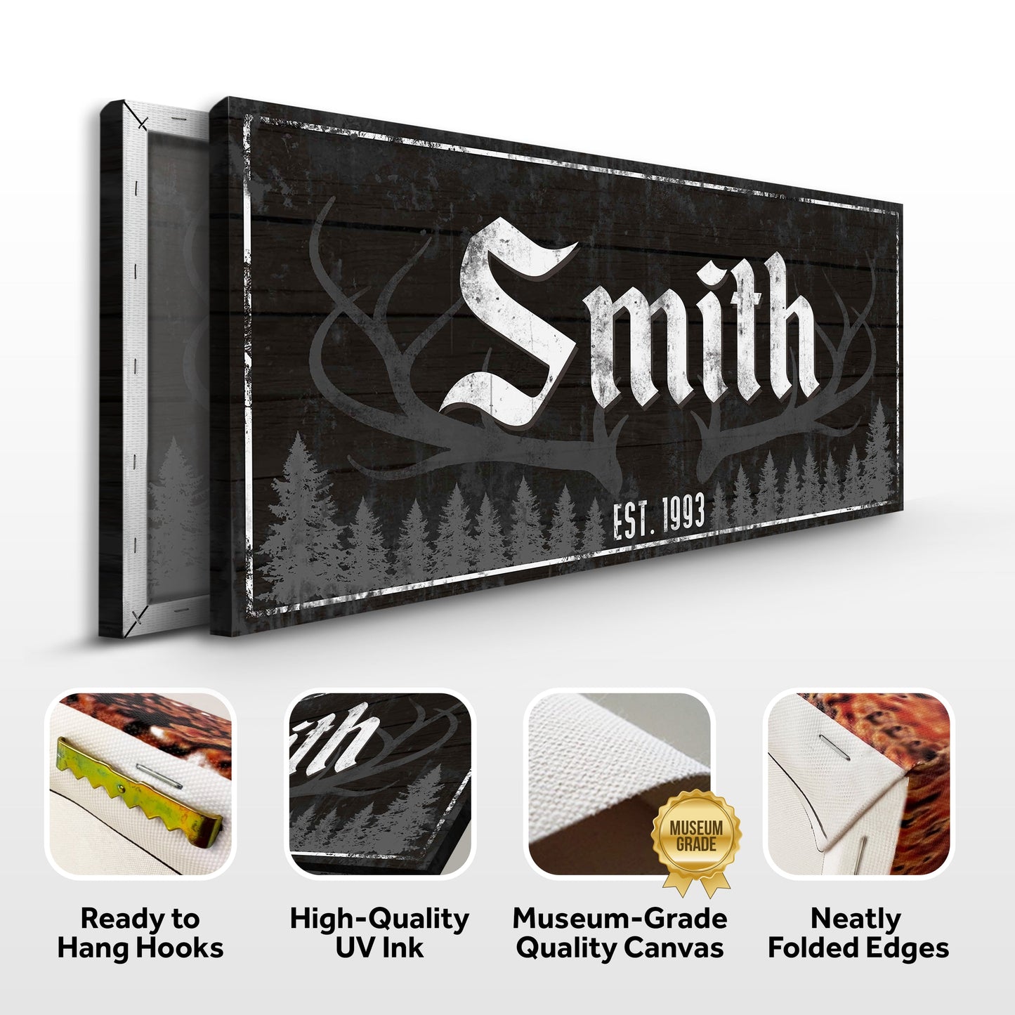Rustic Family Antler Canvas Wall Art Sign