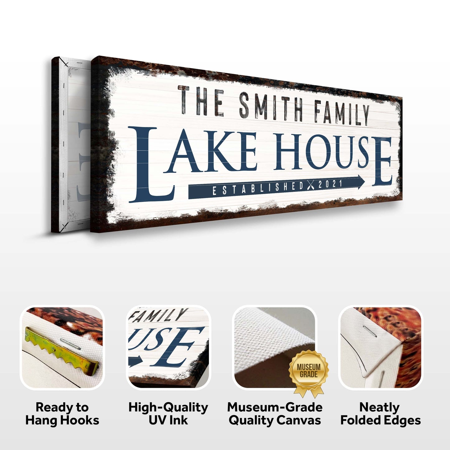 Family Lake House Personalized Arrow Canvas Sign