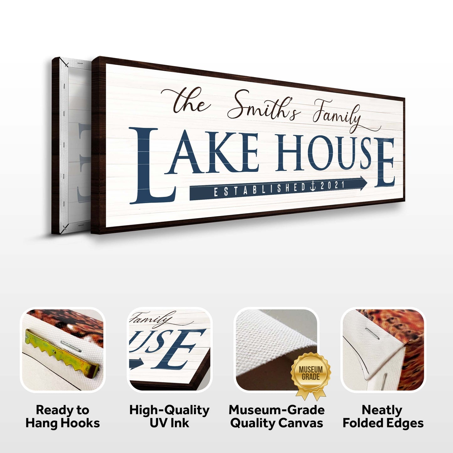 Family Lake House Arrow Canvas Sign III