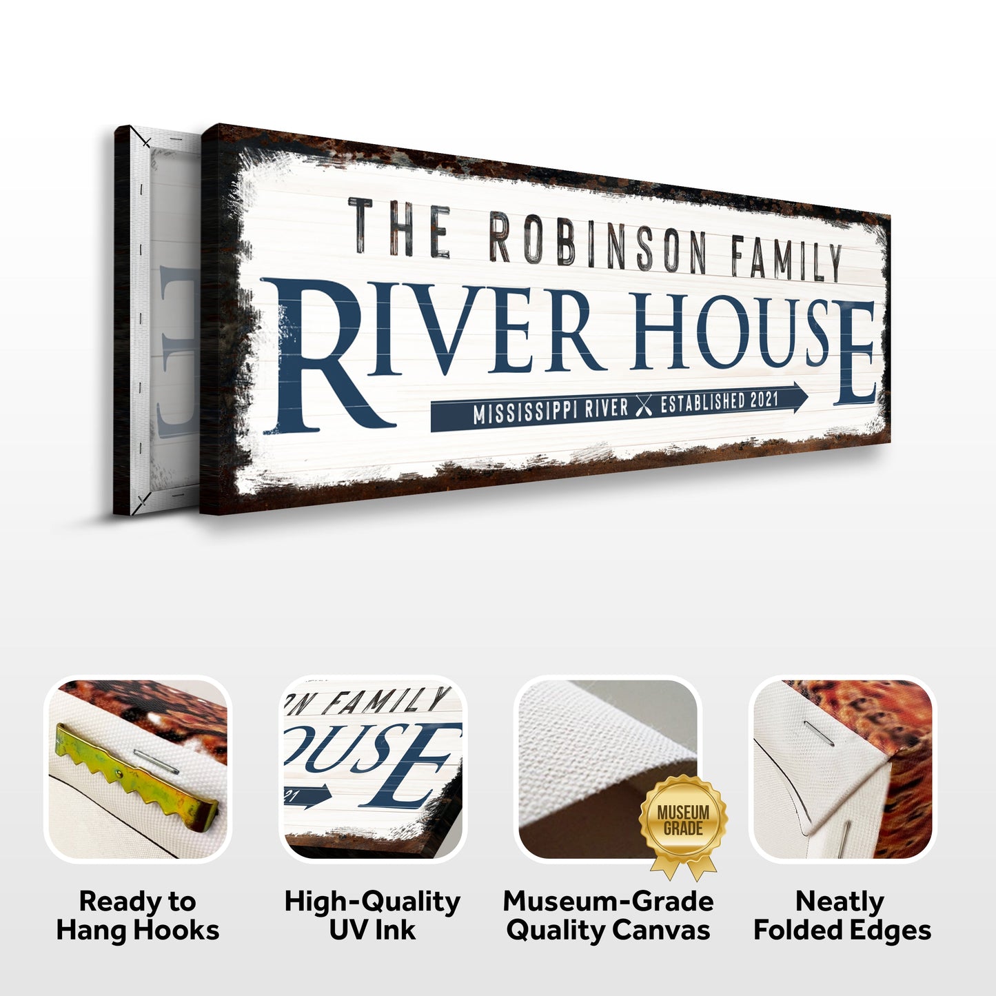 Family River House Arrow Canvas Sign