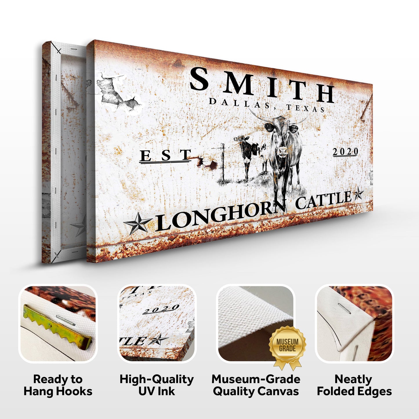 Longhorn Rustic Cattle Canvas Sign
