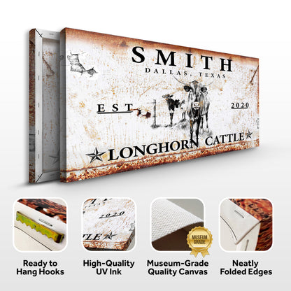 Longhorn Rustic Cattle Canvas Sign
