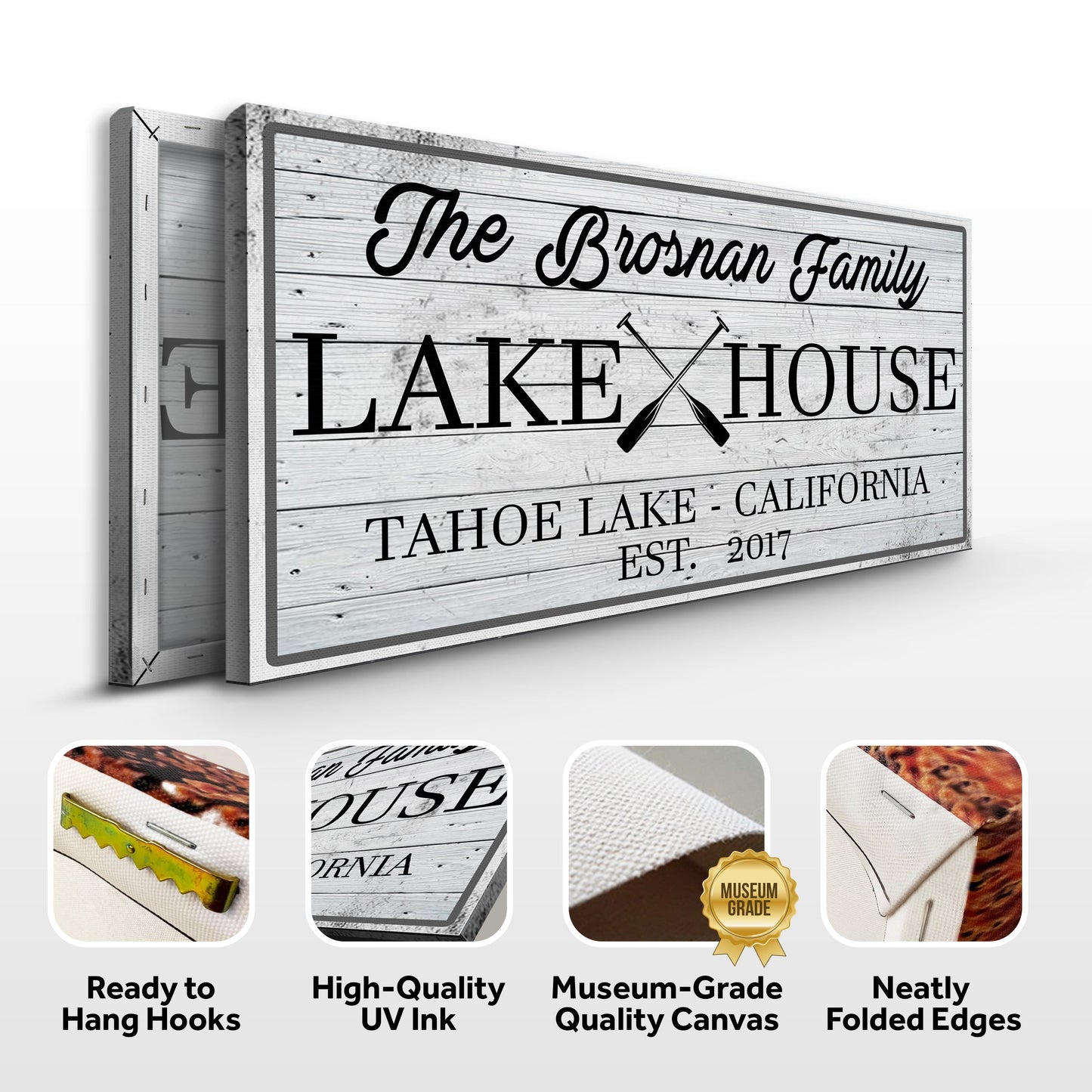 Family Lake House Paddle Sign Personalized Canvas Wall Art