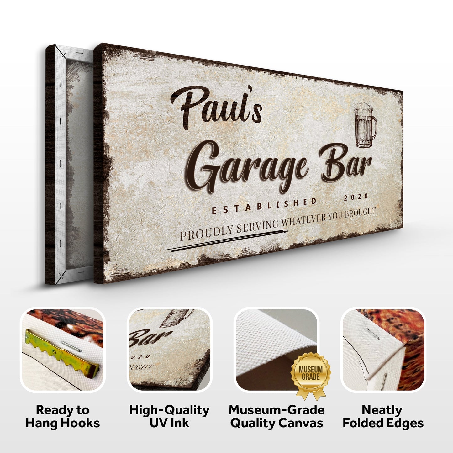 Garage Bar Canvas Wall Art Sign - Style B