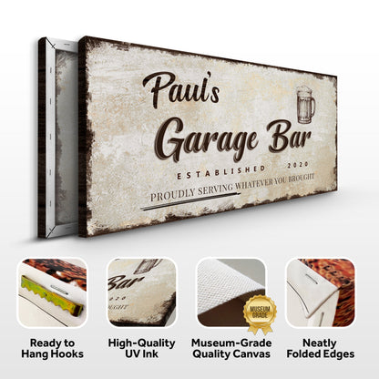 Garage Bar Canvas Wall Art Sign - Style B