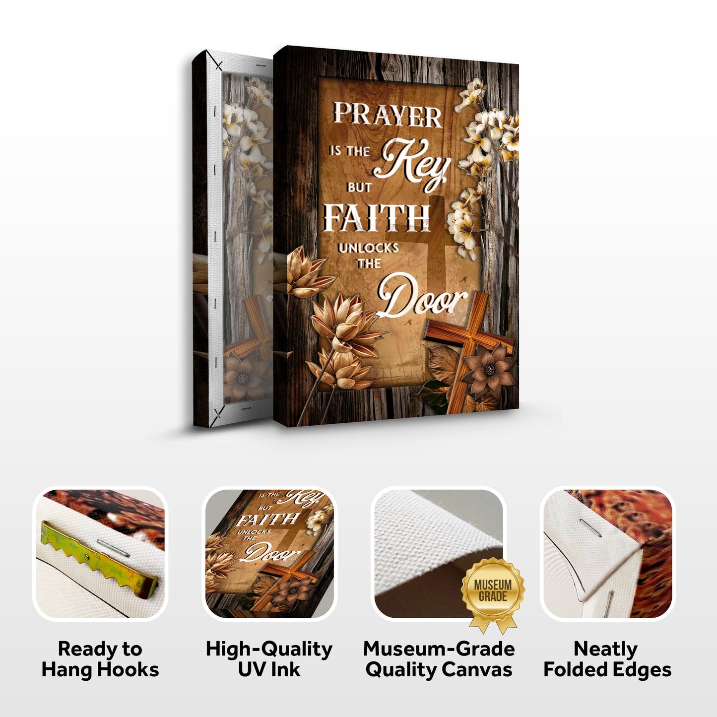 Prayer Is the Key Faith Unlocks the Door Canvas Wall Art