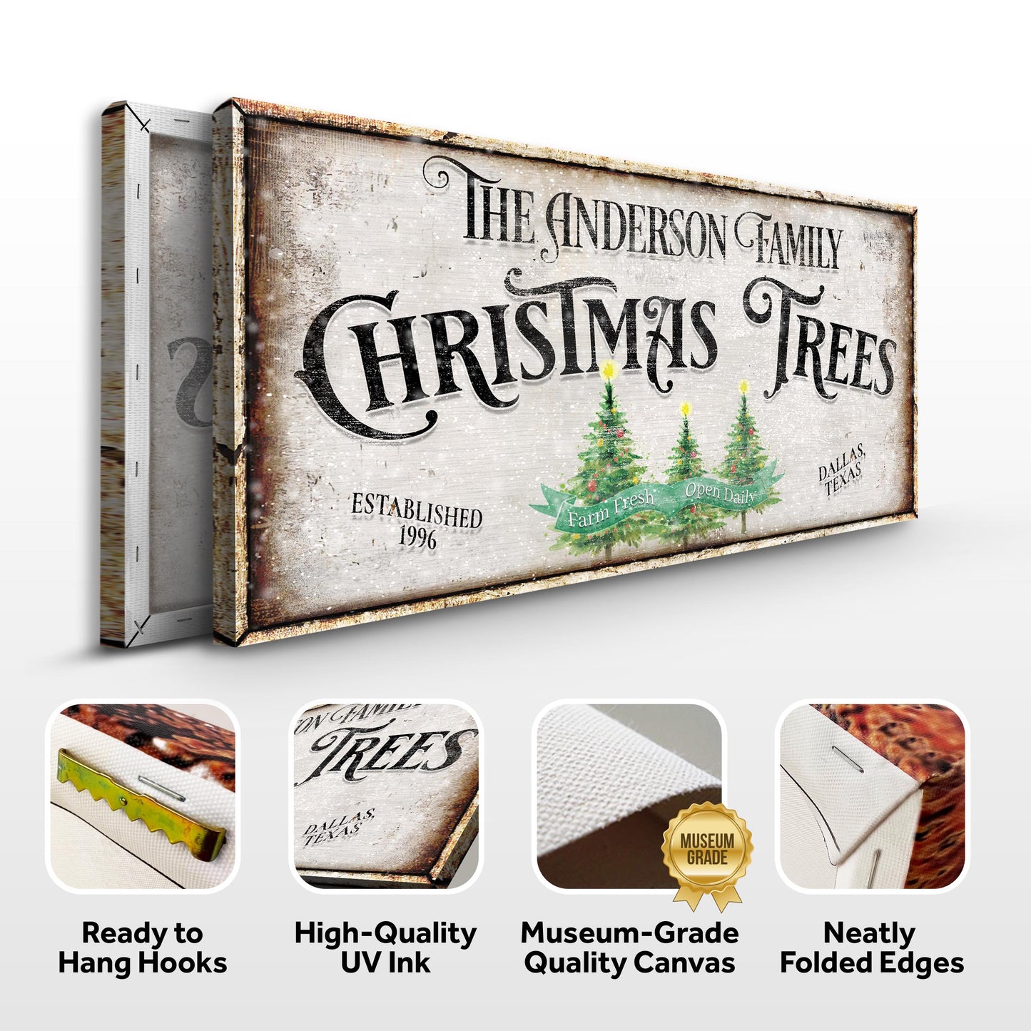 Family Christmas Tree Farm Canvas Wall Art Sign III