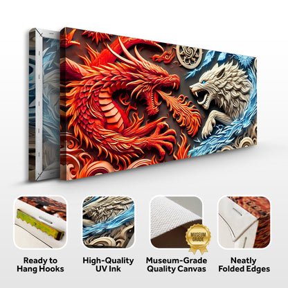 3D Dragon and Wolf Canvas Wall Art V