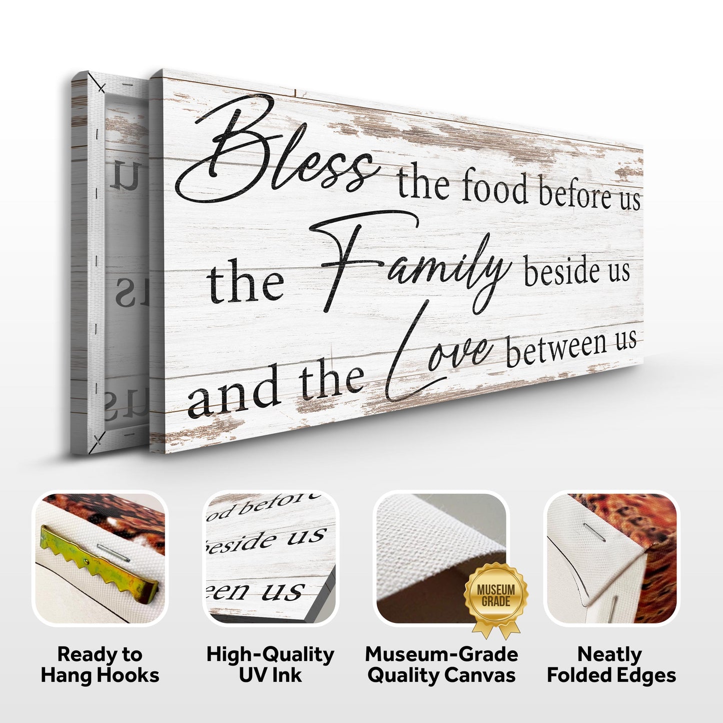 Bless the Food Family and Love Canvas Wall Art