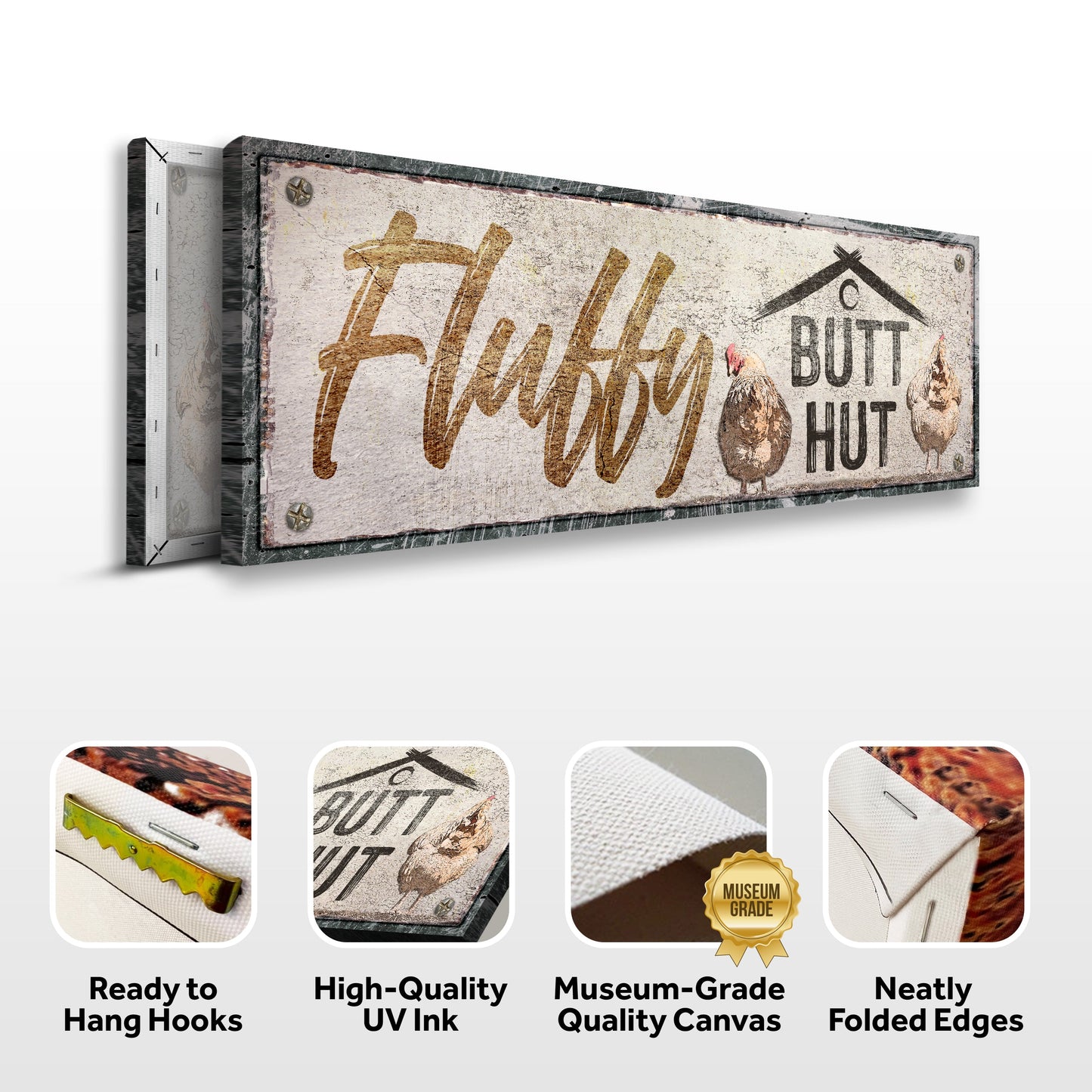 Fluffy Butt Hut Chicken Coop Canvas Sign - Style B