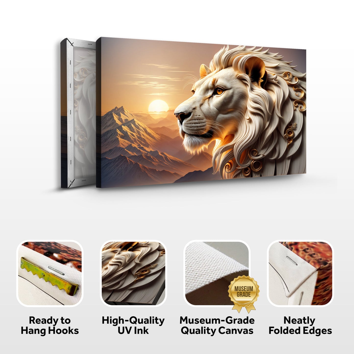 3D Majestic Lion Canvas Wall Art IV