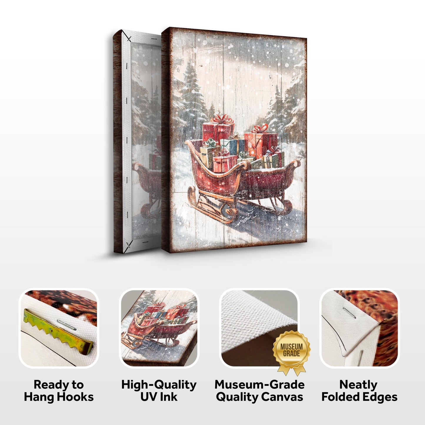Vintage Christmas Sleigh Sled Canvas Wall Art