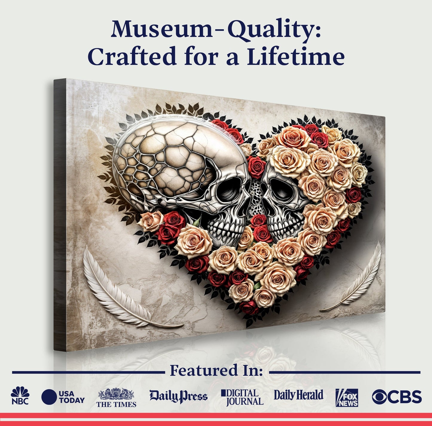 Skull and Flowers Gothic Canvas Wall Art
