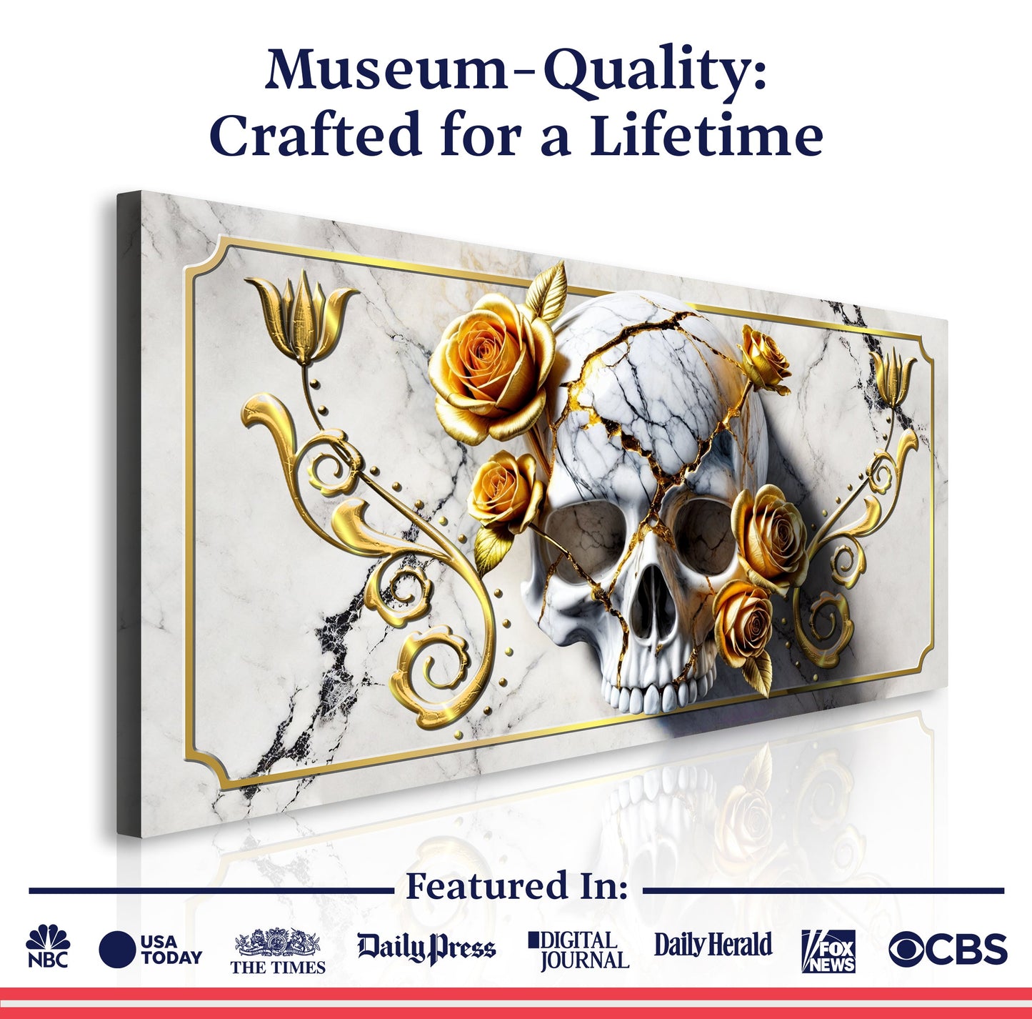 3D Rose and Skull Canvas Wall Art