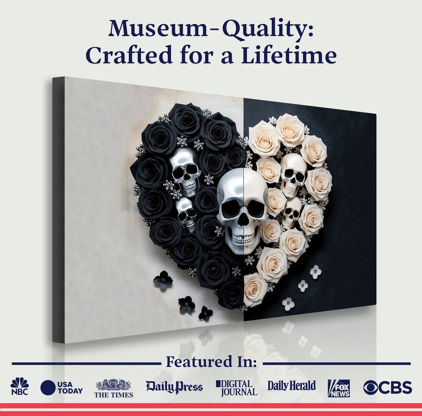Skull and Flowers Ornate Canvas Wall Art