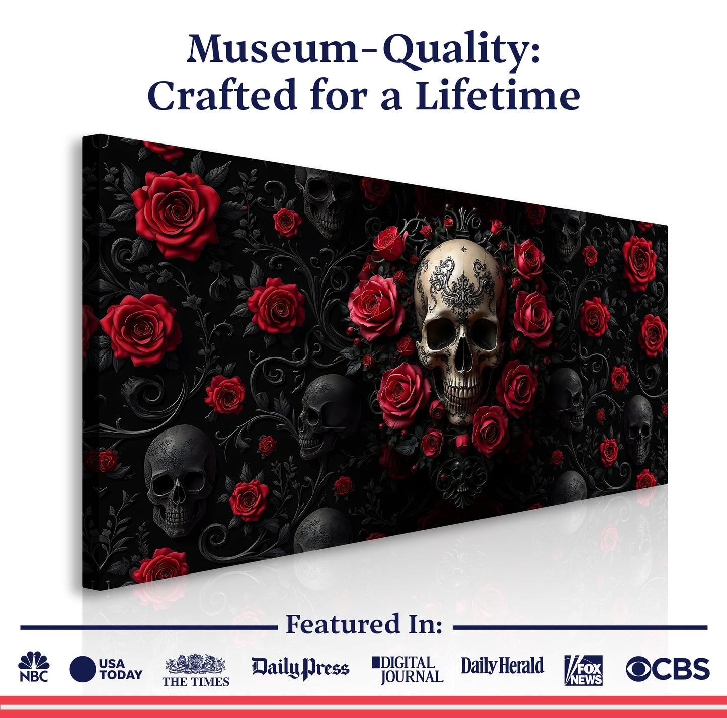 3D Rose and Skull Canvas Wall Art III