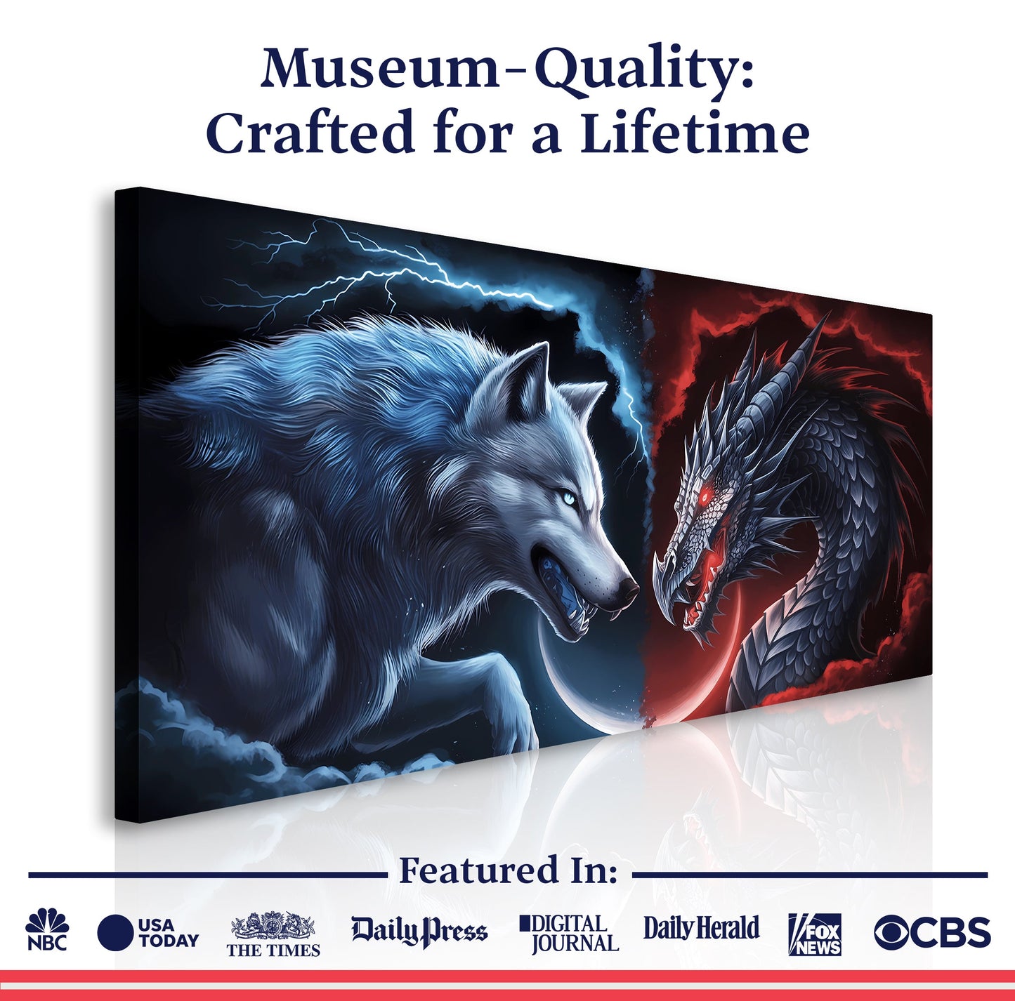 3D Dragon and Wolf Canvas Wall Art