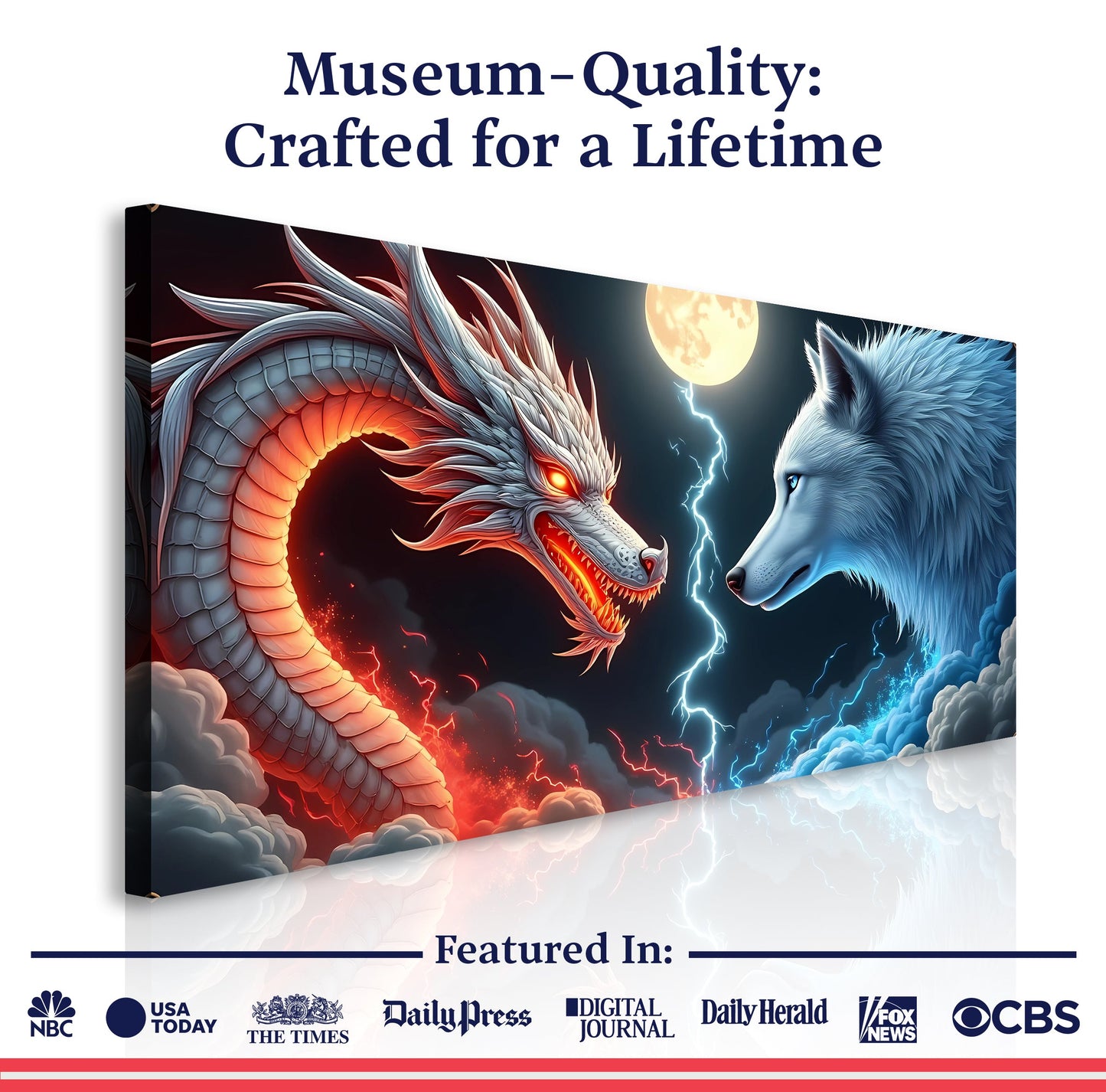 3D Dragon and Wolf Canvas Wall Art III