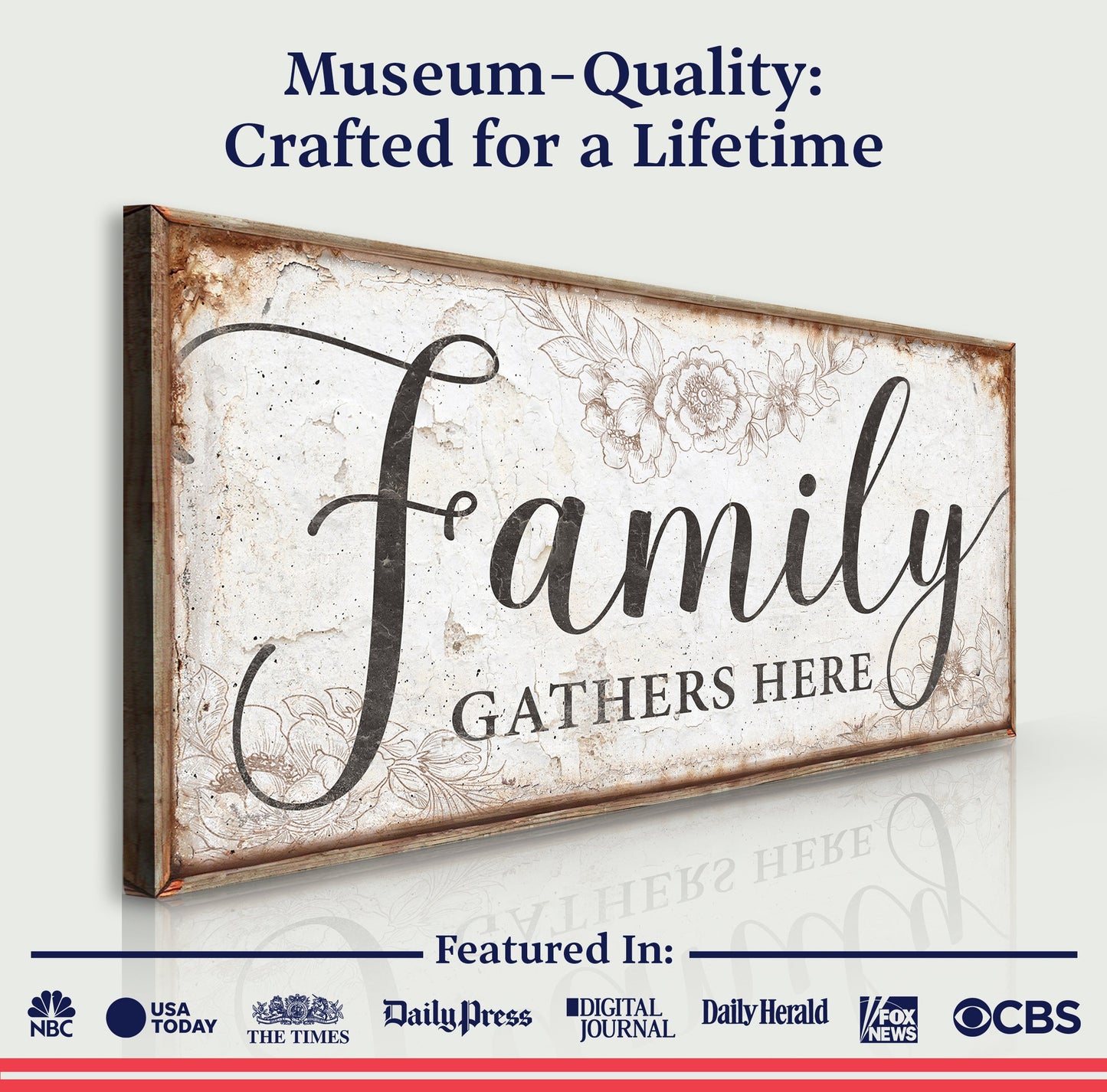 Family Gathers Here Canvas Wall Art Sign