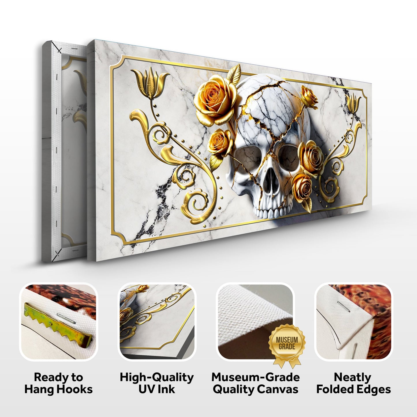 3D Rose and Skull Canvas Wall Art